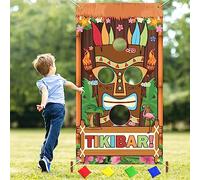 Lets Joy Jeu de Lancer, Jeu de Lancer Hawaïen, Bannière Jeu Lancer pour Enfants, Jeux de Lancer Tiki Bar Aloha Bannière avec 4 Sacs de Haricots, Jeux pour Jardin, Hawaiian de Décoration de Fête (A)