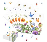 Lets Joy Lot de 100 Serviette Papier Fleurs, Servietten Blumen Papillon, 33 x 33 cm Serviette de Table Papier Printemps, Serviette Papier, Pâques Printemps Décorations de Fête Table