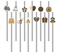 Lets Joy Pailles Papier Nouvel An, Lot de 48 Paille en Carton, Pailles en papier de Nouvel An, Pailles Papier avec 24 Autocollants, Décorations de Fête Table Noël Anniversaire New Year 2025 (A)