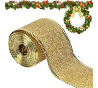 Lets Joy Ruban de Noël, 10M Ruban de Sapin de Noël, Fabrication de Nœud de Noël, Ruban de Couronne, DIY Emballage Cadeau, Décoration Sapin Arbre Ruban, Ruban Noel Artisanat pour Mariage, Fête (Or)