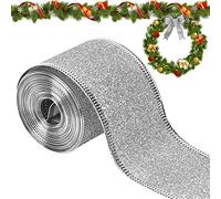 Lets Joy Ruban de Noël, 10M Ruban de Sapin de Noël, Fabrication de Nœud de Noël, Ruban de Couronne, DIY Emballage Cadeau, Décoration Sapin Arbre Ruban, Ruban Noel Artisanat pour Mariage, Fête (Argent)
