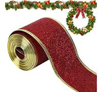 Lets Joy Ruban de Noël, 10M Ruban de Sapin de Noël, Fabrication de Nœud de Noël, Ruban de Couronne, DIY Emballage Cadeau, Décoration Sapin Arbre Ruban, Ruban Noel Artisanat pour Mariage, Fête (Rouge)