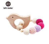 Let's Make Bébé Hochet Bracelet Jouets En Bois Crochet Perles Bébé Anneau De Dentition Cadeau De Noël Hérisson Elk Artisanat Anneau Gravé #D
