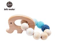 Let's Make Bébé Hochet Bracelet Jouets En Bois Crochet Perles Bébé Anneau De Dentition Cadeau De Noël Hérisson Elk Artisanat Anneau Gravé #E