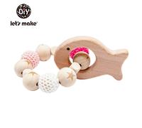 Let's Make Bébé Hochet Bracelet Jouets En Bois Crochet Perles Bébé Anneau De Dentition Cadeau De Noël Hérisson Elk Artisanat Anneau Gravé #C