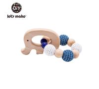Let's Make Bébé Hochet Bracelet Jouets En Bois Crochet Perles Bébé Anneau De Dentition Cadeau De Noël Hérisson Elk Artisanat Anneau Gravé #H