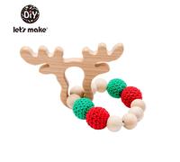 Let's Make Bébé Hochet Bracelet Jouets En Bois Crochet Perles Bébé Anneau De Dentition Cadeau De Noël Hérisson Elk Artisanat Anneau Gravé #I