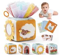 let's make Jouet Boîte à Mouchoirs Bébé, Jouet Sensoriel Montessori 6 9 12 Mois, Cube d’Activités Ferme avec Foulards, Mouchoirs Froissés, Miroir, Vache Sonore et Clip de Voyage, Cadeau Bébé Fille Gar