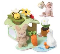 let's make Jouet sensoriel pour bébé de 6 à 12 mois, kit de jeu 2 en 1 avec lapin, oie et abeille, hochet couineur froissable, jouet Montessori pour les déplacements
