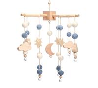 let's make Mobile bébé en bois + pelote de laine, carillon éolien, table à langer, clochette de lit suspendue, étoiles et lune, cadeau pour bébé fille ou garçon (Blue moon)