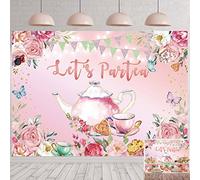 Let's Partea Backdrop Décoration Photographique Tea Party Backdrop Fleurs Roses Papillon Afternoon Tea Banner Girls Garden Cake Table Photo Shoot Props Photo Booth