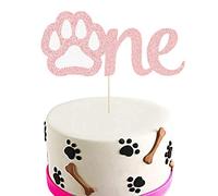 Lets Pawty One Cake Topper Décoration de gâteau pour chien 1er anniversaire chiot chiot chiot animal de compagnie Pat' Patrouille fille Premier anniversaire Party Fournitures de gâteau (or rose paillettes)