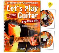 Let's Play Guitar Pop Rock Hits - Livre de musique pour l'école de guitare - 40 classiques de guitare sans connaissances de musique jouent avec 2 CD, plectre - Éditeur de musique Hage EH3851