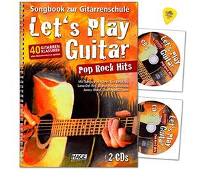 Let's Play Guitar Pop Rock Hits - Livre de musique pour l'école de guitare - 40 classiques de guitare sans connaissances de musique jouent avec 2 CD, plectre - Éditeur de musique Hage EH3851
