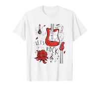 Let's Rock Guitare électrique Pivoine Rouge Microphone Musique T-Shirt