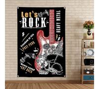 Let's Rock Tapisserie drapeau pour la maison et l'extérieur - Affiche de musique vintage en métal dur et punk - Bannière à suspendre - Décoration murale pour chambre, dortoir, chambre à coucher, 13 x