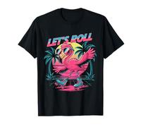 Lets Roll Retro Flamingo on Roller Skates Sunset Vibes T-Shirt