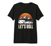 Let's Roll Retro RV Outdoor Adventure Camping Vieilli T-Shirt Haut de Gamme