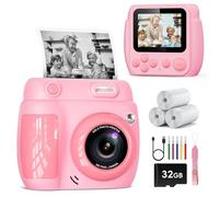 LETSHAHA Appareil photo instantané pour enfants - 1080P 20MP 2,4" - Avec 3 rouleaux de papier d'impression noir et blanc - Carte de 32 Go - Cadeau pour enfants de 7, 8, 9, 10, 11, 12 ans