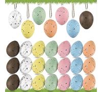 LETSHOLD 21 Pièces Oeufs de Paques, Ornements d'oeuf de Pâques Colorés, Oeufs a Decorer avec Corde, Oeufs de Paques Plastique, Oeufs pour La Décoration de Fête de Pâques (A)