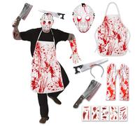 LETSHOLD Deguisement Carnaval Homme, Costume Boucher avec Tablier Sanglant, Déguisement Accessoires Set pour Fête d'Halloween Carnaval