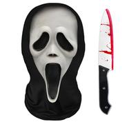 LETSHOLD Masque Screm Halloween Adulte, Ghost Face Masque Facial Complet Impression 3D avec Faux Couteau, Scary Movie Mask Set pour Fête d'Halloween Carnaval Cosplay (C)