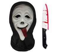 LETSHOLD Masque Screm Halloween Adulte, Ghost Face Masque Facial Complet Impression 3D avec Faux Couteau, Scary Movie Mask Set pour Fête d'Halloween Carnaval Cosplay (D)