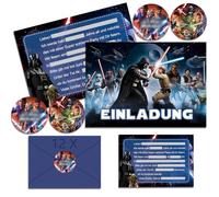 LETSHOLD Star War Lot de 12 cartes d'invitation pour anniversaire d'enfant garçon avec enveloppe en allemand Star War, cartes d'invitation pour fête à thème (A6) (A)
