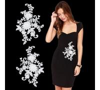 Letsinstyle 1 paire D'Appliques en Dentelle à Fleurs 3D Patch en Dentelle Brodée Florale Blanche Applique Brodée en Polyester pour la Décoration de la Robe de Mariée