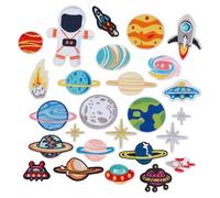 Letsinstyle 26 écusson Thermocollant Astronaute Planète Spatiale Écusson Brodé Système Solaire Vaisseau Spatial Planète Appliques Décoratives à Motifs de Dessins Animés pour Vêtements Sacs à Dos