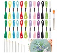 Letsinstyle 42 kit de Fil Sashiko 24 bobine de Fil de Coton de 8 m et 18 aiguilles à Coudre à la Main Kit de Démarrage pour Broderie Sashiko et Broderie au Quilting à la Main