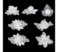 Letsinstyle 7 pièce D'Appliques en Dentelle à Fleurs 3D Écussons de Couture Perlés à Fleurs Blanches Applique en Dentelle Brodée Vintage pour Robe de Mariée Loisirs Créatifs Couture Jeans Sacs