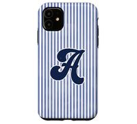Letter A Initial Monogram Blue Stripe Aesthetic Graphic Coque pour iPhone 11