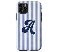 Letter A Initial Monogram Blue Stripe Aesthetic Graphic Coque pour iPhone 11 Pro