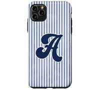 Letter A Initial Monogram Blue Stripe Aesthetic Graphic Coque pour iPhone 11 Pro Max