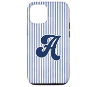 Letter A Initial Monogram Blue Stripe Aesthetic Graphic Coque pour iPhone 12/12 Pro