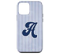Letter A Initial Monogram Blue Stripe Aesthetic Graphic Coque pour iPhone 12 Mini