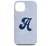 Letter A Initial Monogram Blue Stripe Aesthetic Graphic Coque pour iPhone 13