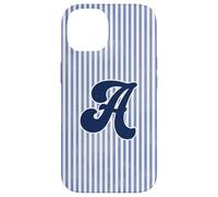 Letter A Initial Monogram Blue Stripe Aesthetic Graphic Coque pour iPhone 14