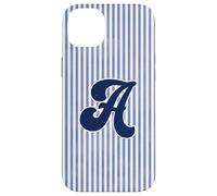 Letter A Initial Monogram Blue Stripe Aesthetic Graphic Coque pour iPhone 14 Plus