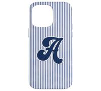 Letter A Initial Monogram Blue Stripe Aesthetic Graphic Coque pour iPhone 14 Pro Max
