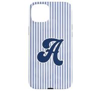 Letter A Initial Monogram Blue Stripe Aesthetic Graphic Coque pour iPhone 15 Plus