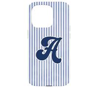 Letter A Initial Monogram Blue Stripe Aesthetic Graphic Coque pour iPhone 15 Pro