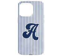 Letter A Initial Monogram Blue Stripe Aesthetic Graphic Coque pour iPhone 15 Pro Max