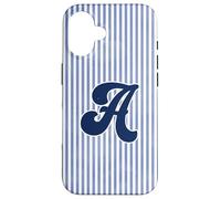 Letter A Initial Monogram Blue Stripe Aesthetic Graphic Coque pour iPhone 16