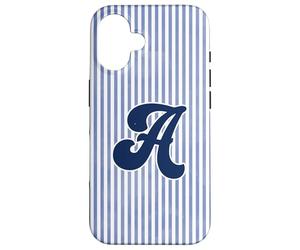 Letter A Initial Monogram Blue Stripe Aesthetic Graphic Coque pour iPhone 16