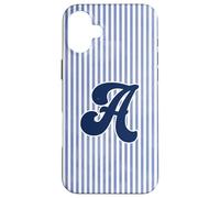 Letter A Initial Monogram Blue Stripe Aesthetic Graphic Coque pour iPhone 16 Plus