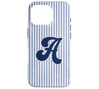 Letter A Initial Monogram Blue Stripe Aesthetic Graphic Coque pour iPhone 16 Pro