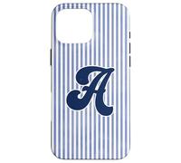 Letter A Initial Monogram Blue Stripe Aesthetic Graphic Coque pour iPhone 16 Pro Max