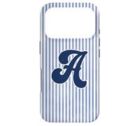 Letter A Initial Monogram Blue Stripe Aesthetic Graphic Coque pour iPhone 17 Pro